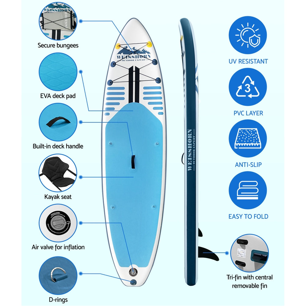 Weisshorn Stand Up Paddle Board Inflatable SUP Surfboard Paddleboard Kayak 10FT-Outdoor > Boating-PEROZ Accessories