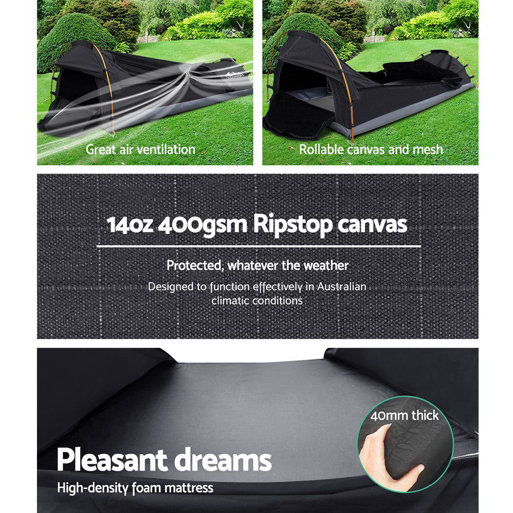 Weisshorn Camping Swags Single Biker Swag Grey Ripstop Canvas-Outdoor > Camping-PEROZ Accessories