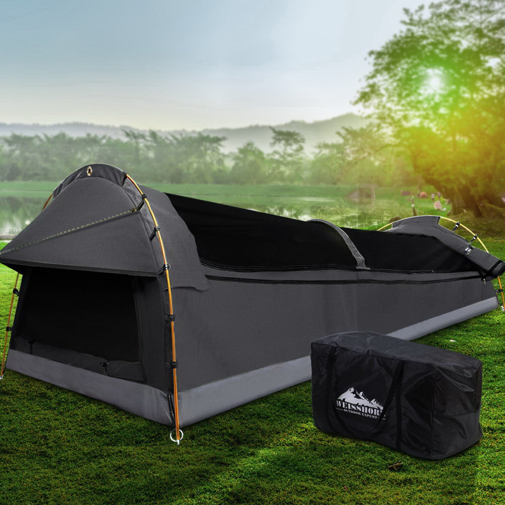 Weisshorn Double Swag Camping Swags Deluxe Canvas Tent Dark Grey-Outdoor > Camping-PEROZ Accessories