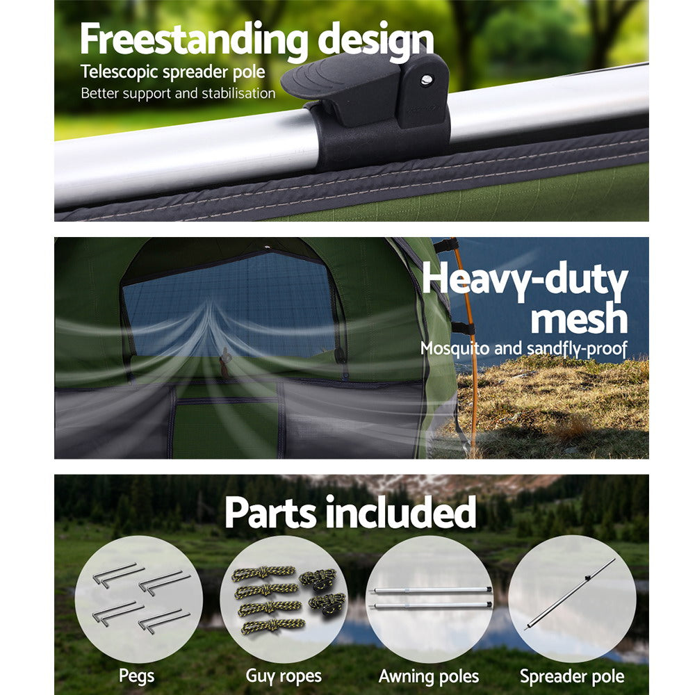 Weisshorn Double Swag Camping Swags Canvas Free Standing Dome Tent Celadon-Outdoor > Camping-PEROZ Accessories