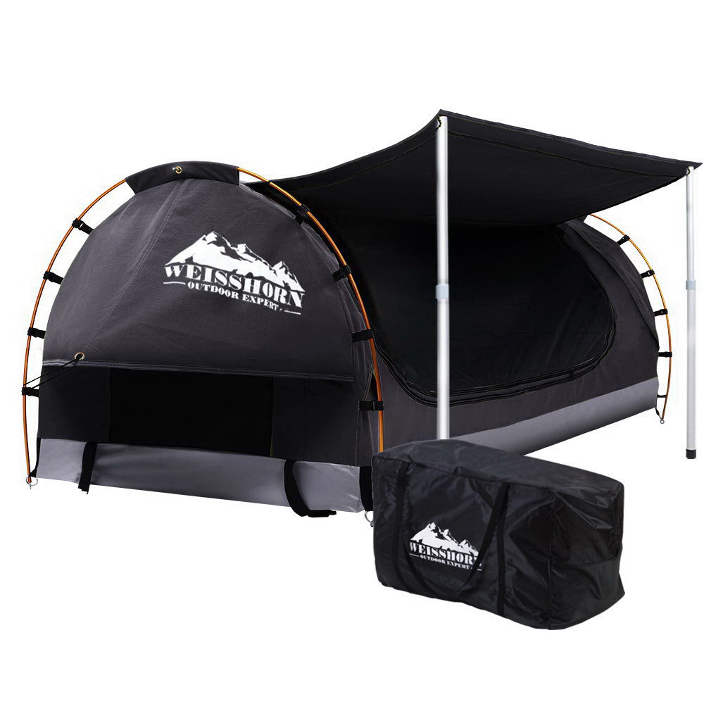 Weisshorn Double Swag Camping Swags Canvas Free Standing Dome Tent Dark Grey with 7CM Mattress-Camping Swags-PEROZ Accessories