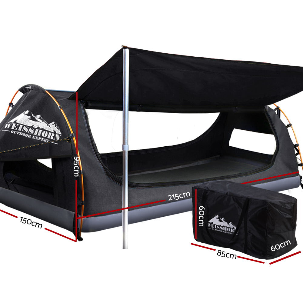 Weisshorn Double Swag Camping Swags Canvas Free Standing Dome Tent Dark Grey with 7CM Mattress-Camping Swags-PEROZ Accessories