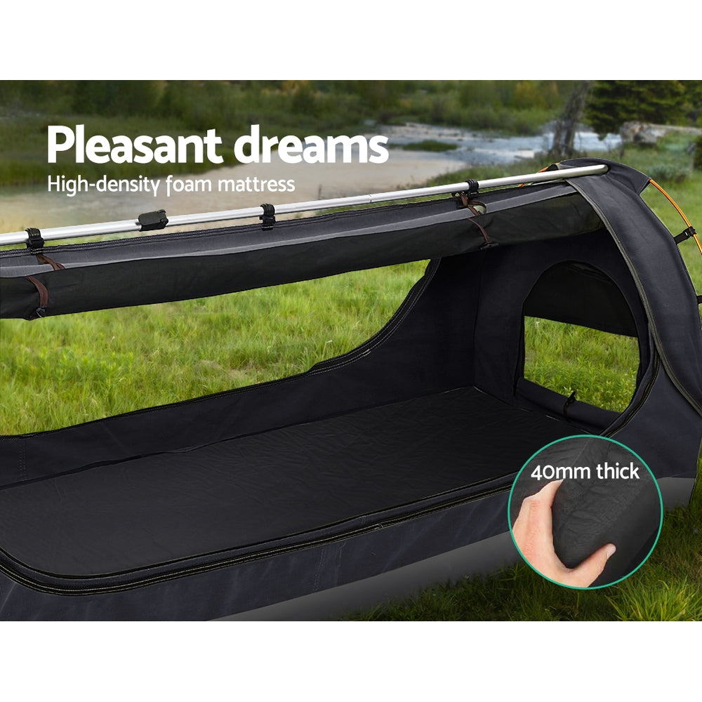 Weisshorn Double Swag Camping Swags Canvas Free Standing Dome Tent Dark Grey with 7CM Mattress-Camping Swags-PEROZ Accessories