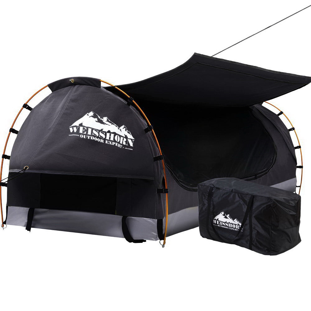Weisshorn Swag King Single Camping Swags Canvas Free Standing Tent Dome Grey-Outdoor > Camping-PEROZ Accessories