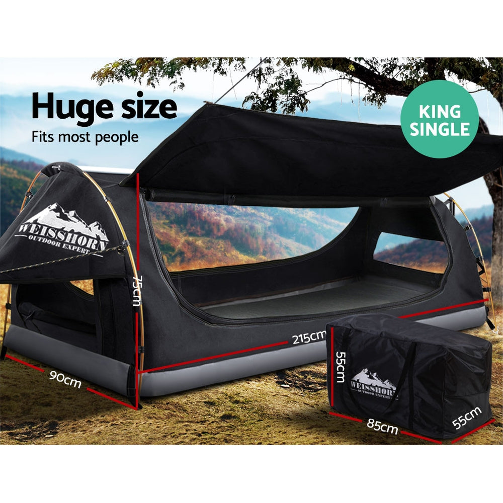 Weisshorn Swag King Single Camping Swags Canvas Free Standing Tent Dome Grey-Outdoor > Camping-PEROZ Accessories