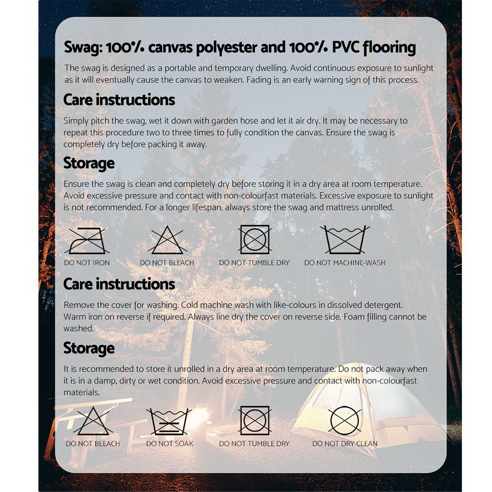 Weisshorn Swag King Single Camping Swags Canvas Free Standing Tent Dome Grey-Outdoor > Camping-PEROZ Accessories