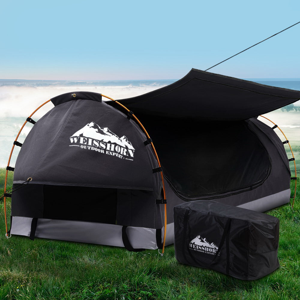 Weisshorn Swag King Single Camping Swags Canvas Free Standing Tent Dome Grey-Outdoor > Camping-PEROZ Accessories