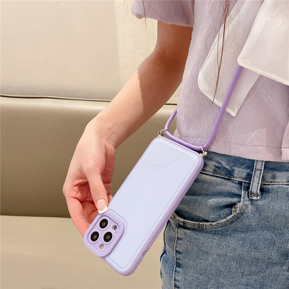 Anymob iPhone Case Black Soft Silicone Lanyard Solid Color Crossbody shockproof Cover-Mobile Phone Cases-PEROZ Accessories