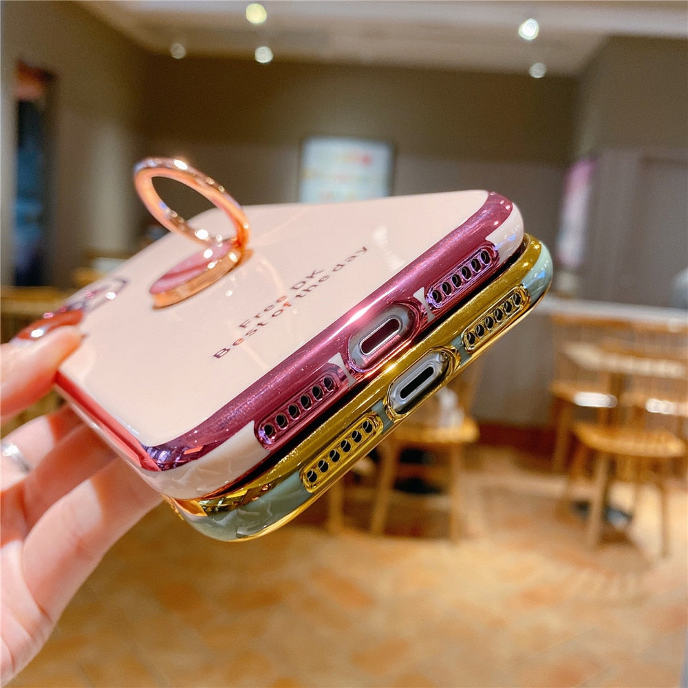 Anymob iPhone Case Pink Electroplating Ring Holder Soft Phone Cover Protection-Mobile Phone Cases-PEROZ Accessories
