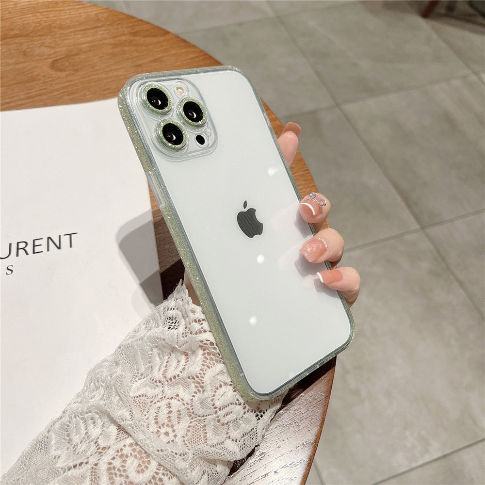Anymob iPhone Case Silver Glitter Camera Lens Protect Clear Acrylic Armor Shockproof Bumper Back Cover-Mobile Phone Cases-PEROZ Accessories