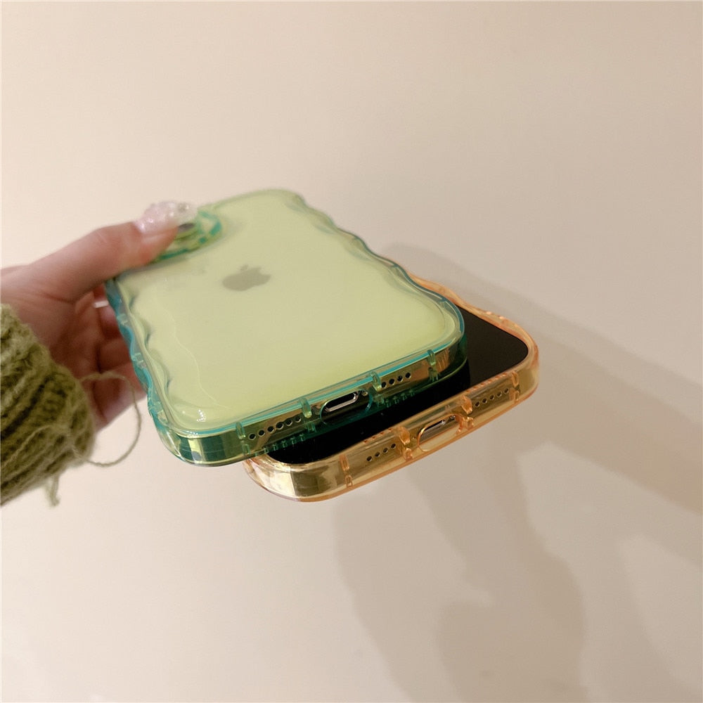 Anymob iPhone Green Curly Wavy Phone Case Shockproof Transparent Silicone Cover-Mobile Phone Cases-PEROZ Accessories