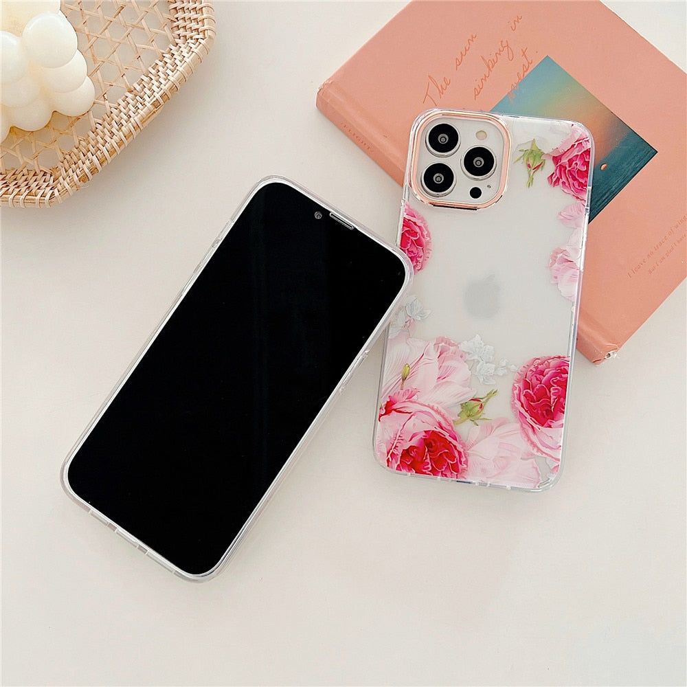 Anymob iPhone Green Rose Flowers Phone Case Plating Shockproof Cover-Mobile Phone Cases-PEROZ Accessories