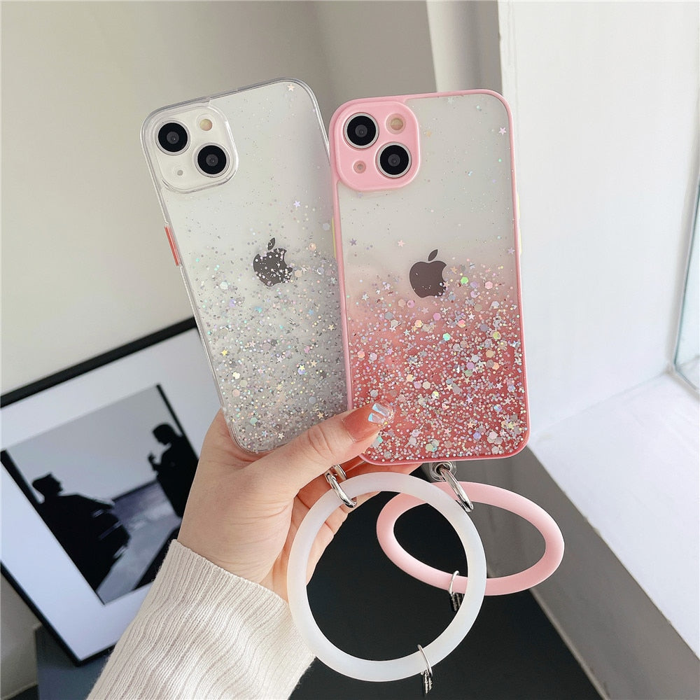 Anymob iPhone Case Purple Gradient Glitter With Ring Lens Protection Soft Bumper-Mobile Phone Cases-PEROZ Accessories