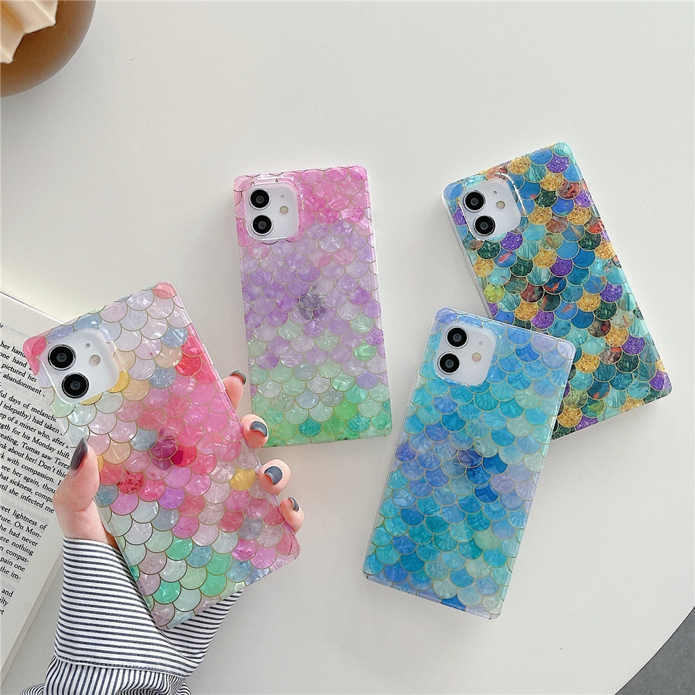 Anymob iPhone Candy Color Soft Silicone Phone Case Pattern Geometric Fish Scales Cover-Mobile Phone Cases-PEROZ Accessories