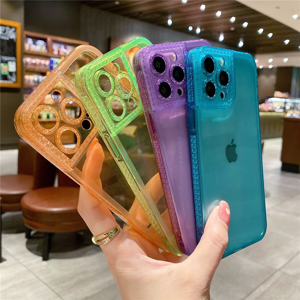 Anymob iPhone Case White Diamond Camera Protection Clear Fluorescent Neon Soft Silicone Gel Cover-Mobile Phone Cases-PEROZ Accessories