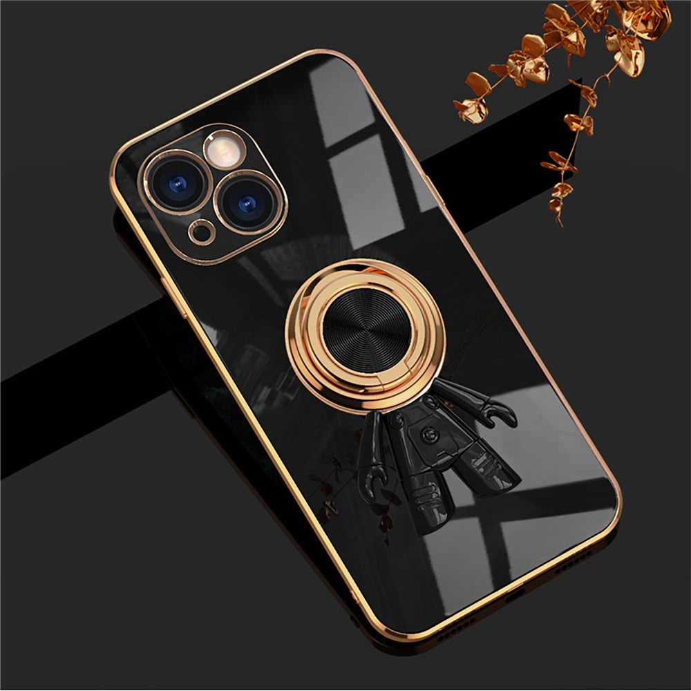Anymob iPhone Black Astronaut Magnetic Bracket Phone Case Plating Shell-Mobile Phone Cases-PEROZ Accessories