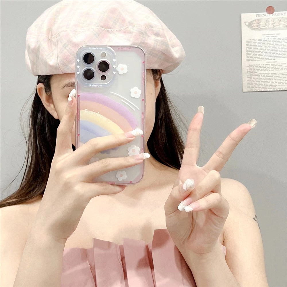 Anymob iPhone Case White Soft Transparent Rainbow Shockproof Bumper Silicone Cases Cover-Mobile Phone Cases-PEROZ Accessories