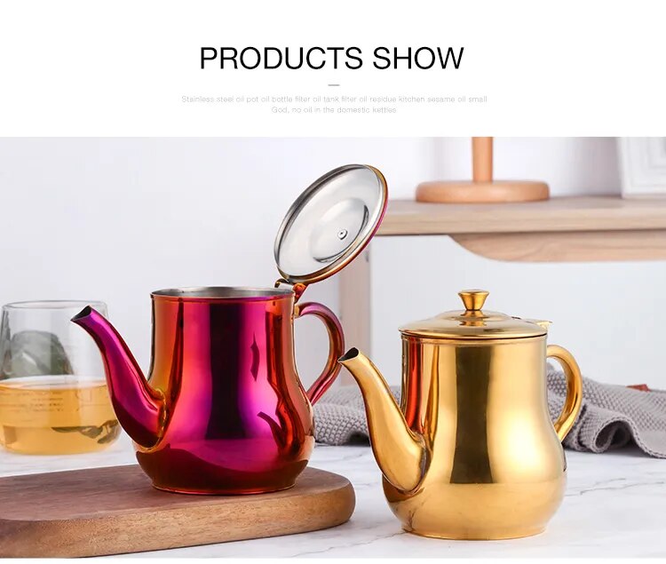 AnyGleam Teapot Silver Stainless Steel with Filter for Coffee, Tea, Oil and Liquid Seasonings Container Kettle-Teapot-PEROZ Accessories