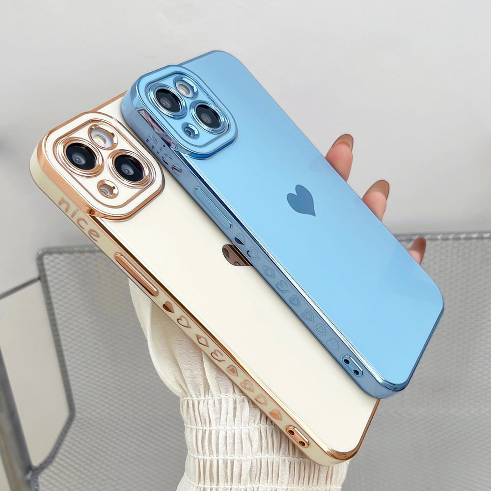 Anymob iPhone Case Blue Plating Love Heart Side Pattern Soft Phone Cover-Mobile Phone Cases-PEROZ Accessories