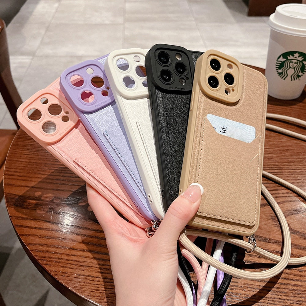 Anymob iPhone Case White Crossbody Necklace Strap Lanyard Cord Card Holder Silicone Cover-Mobile Phone Cases-PEROZ Accessories