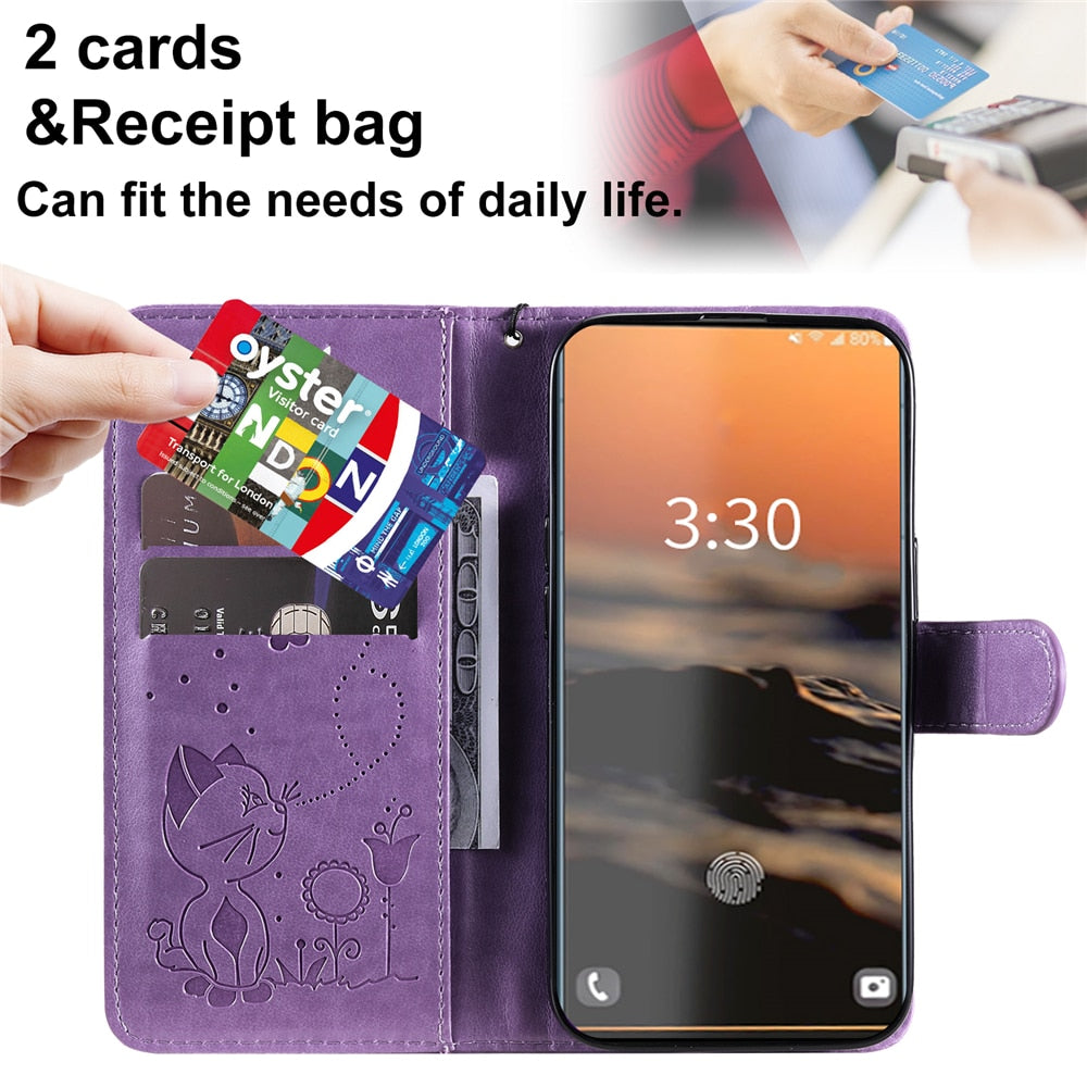 Anymob Samsung Case Red Flip Leather 3D Cat Embossed PU Leather Wallet Cover Protection-Mobile Phone Cases-PEROZ Accessories
