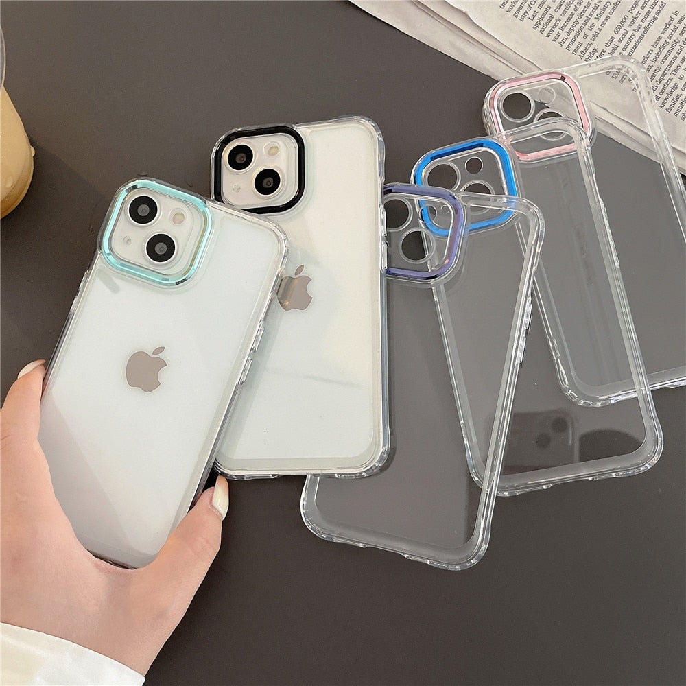 Anymob iPhone Case Light Blue Plating Camera Lens Protect Clear Hard Shockproof Transparent Soft Back Cover-Mobile Phone Cases-PEROZ Accessories