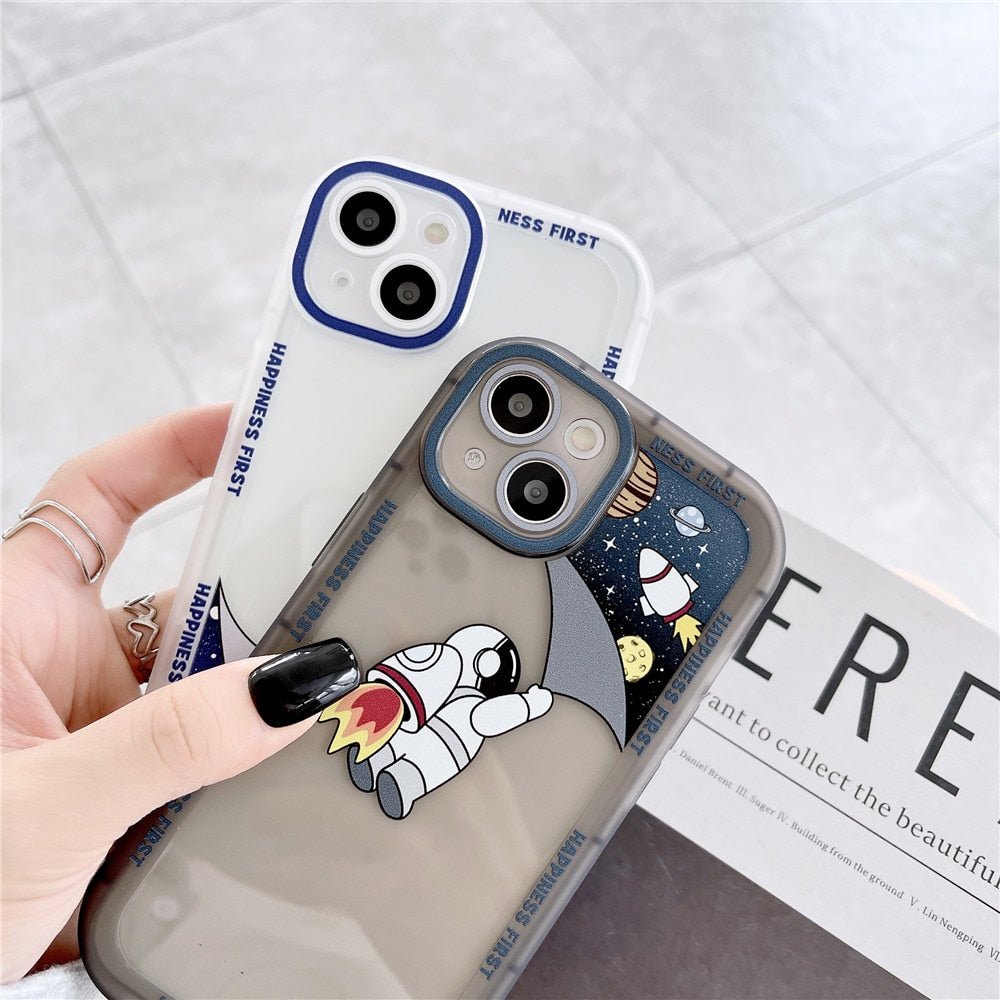 Anymob iPhone Case Blue Clear Cartoon Astronaut Soft Silicone Shockproof Bumper Back Cover-Mobile Phone Cases-PEROZ Accessories