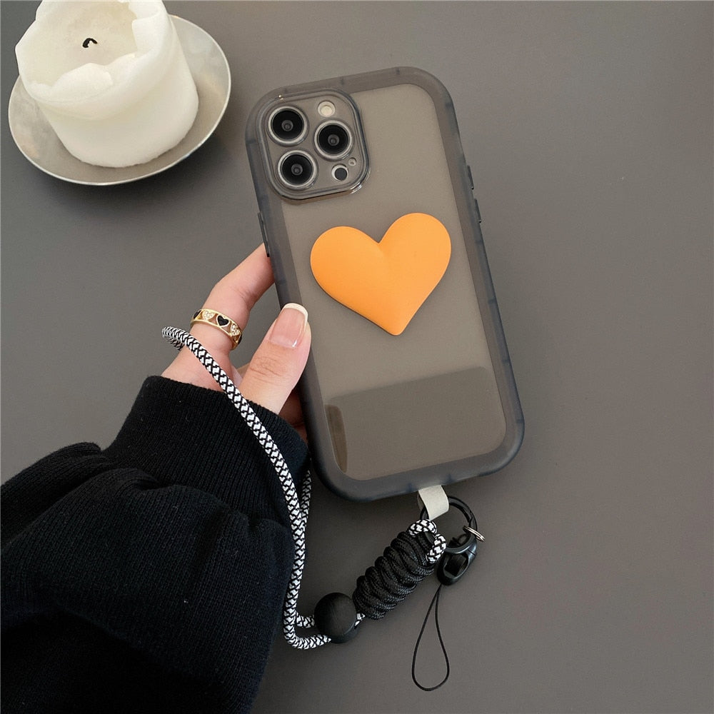 Anymob iPhone Case Pink Style 3D Love Heart Lanyard Shockproof Soft TPU Rope Cover-Mobile Phone Cases-PEROZ Accessories