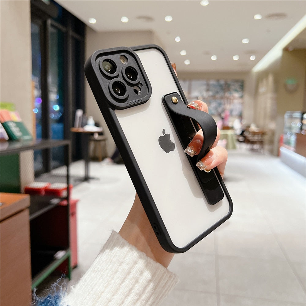 Anymob iPhone Case Black Transparent Solid Color Wrist Band Lens Protection Soft Cover Bumper-Mobile Phone Cases-PEROZ Accessories