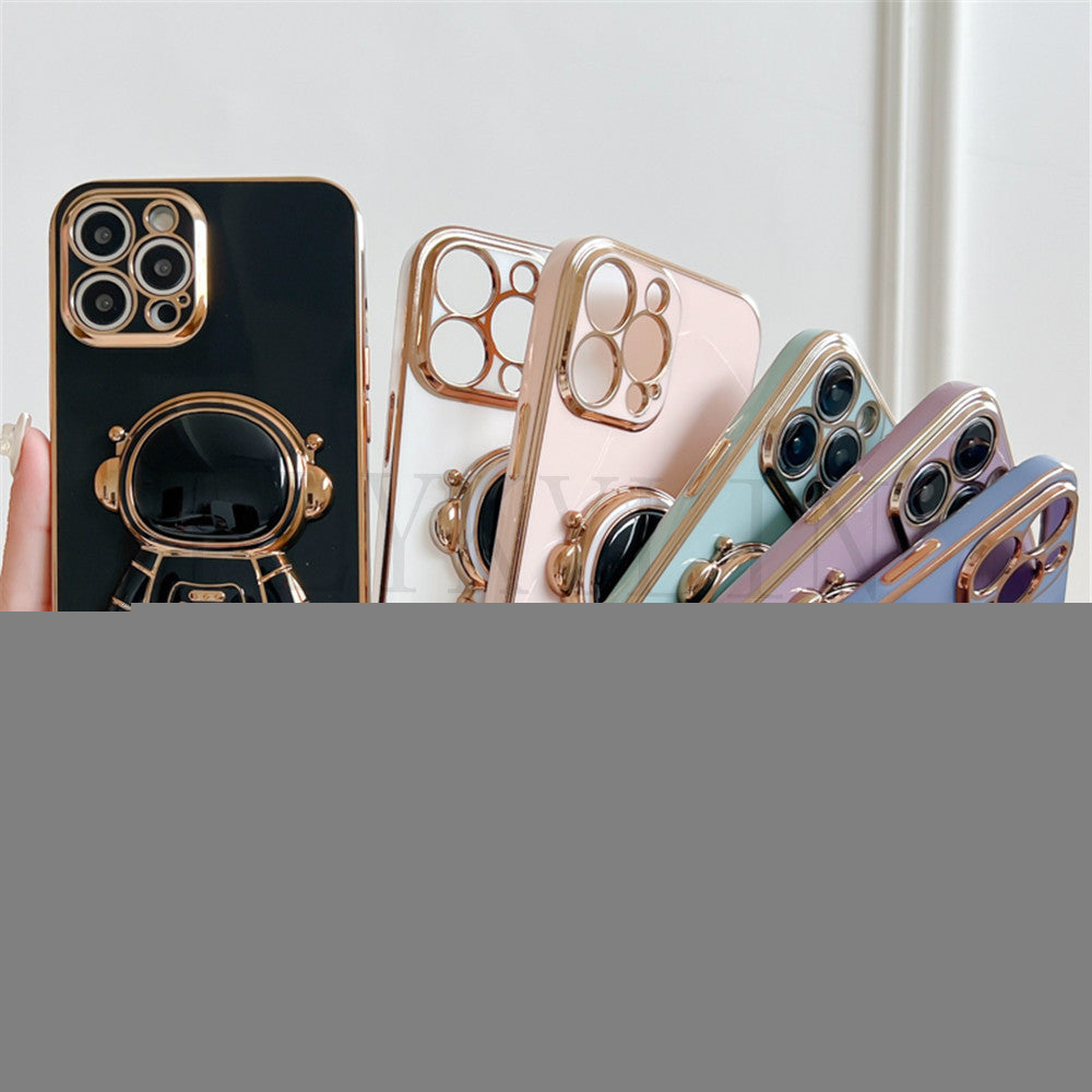 Anymob iPhone Case Black Cute Astronaut Stand Holder Soft Silicon Plating Bumper-Mobile Phone Cases-PEROZ Accessories