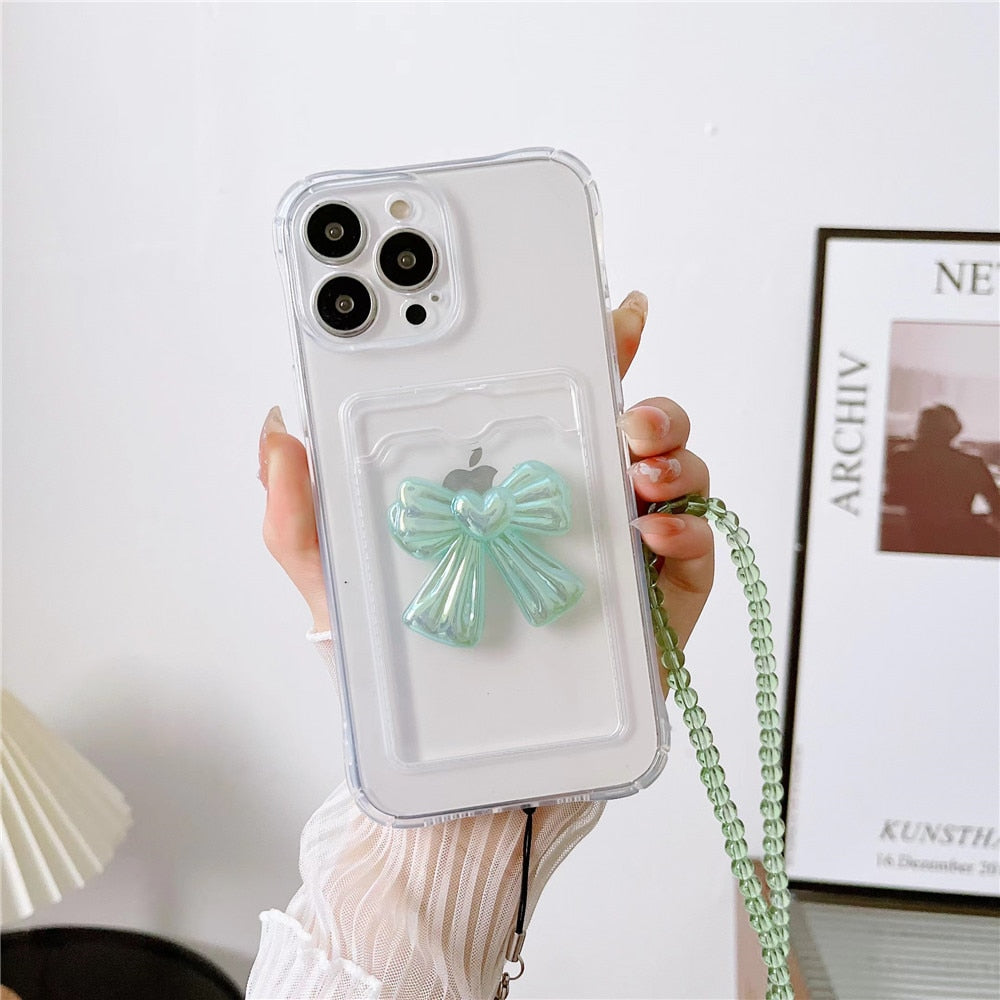 Anymob iPhone Case White Lovely Bowknot Card Bag Strap Cord Chain Necklace Lanyard Rope Cover-Mobile Phone Cases-PEROZ Accessories