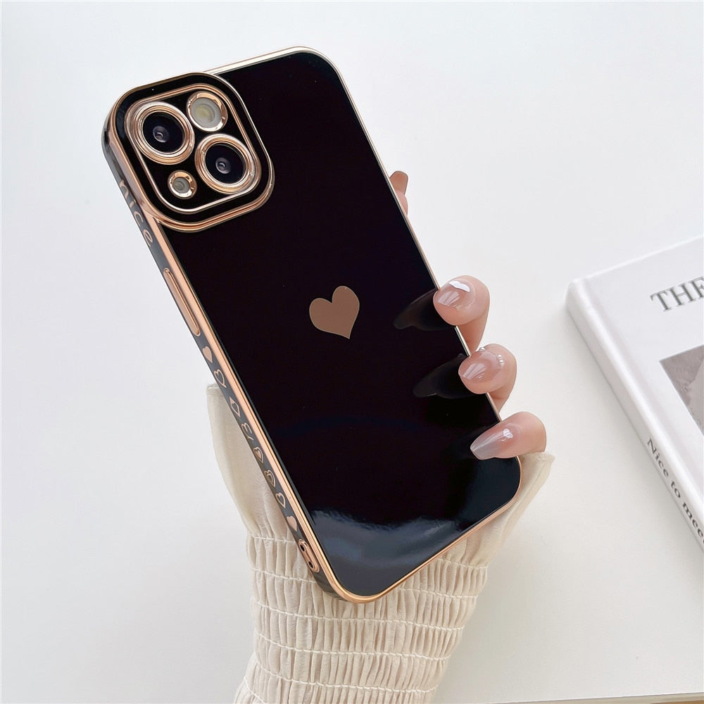 Anymob iPhone Case Blue Plating Love Heart Side Pattern Soft Phone Cover-Mobile Phone Cases-PEROZ Accessories