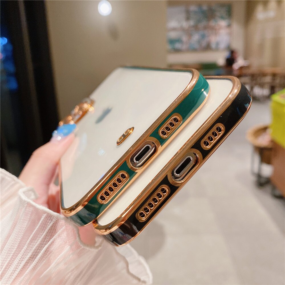 Anymob iPhone Case Blue Luxury Plating Square Frame Silicon Transparent Cover-Mobile Phone Cases-PEROZ Accessories