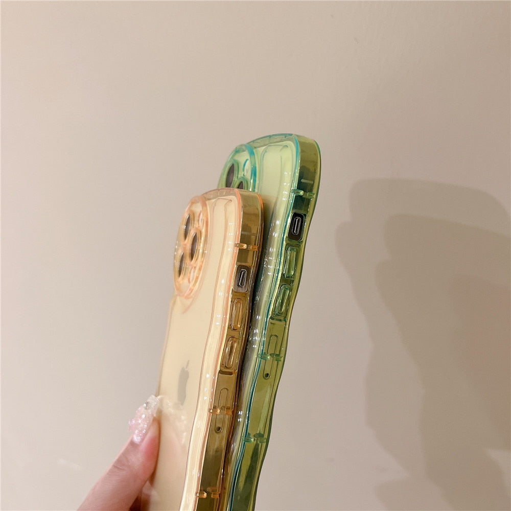 Anymob iPhone Green Curly Wavy Phone Case Shockproof Transparent Silicone Cover-Mobile Phone Cases-PEROZ Accessories