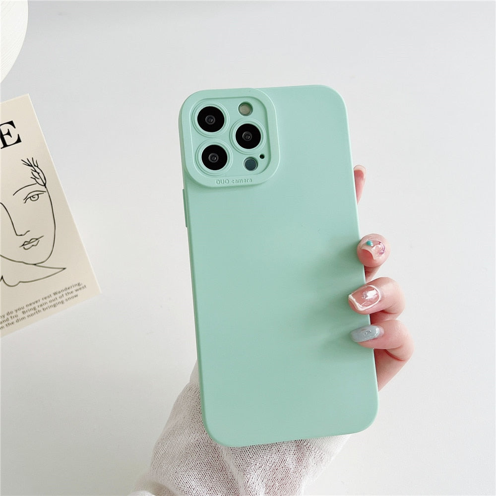 Anymob iPhone Case Pastel Green Luxury Soft Liquid Silicone Lens Protection Shockproof Bumper Back Cover-Mobile Phone Cases-PEROZ Accessories