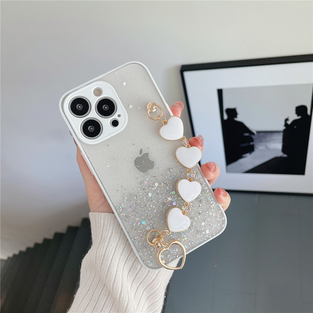 Anymob iPhone Case Pink Glitter Sequins Love Heart Bracelet Clear Soft Cover-Mobile Phone Cases-PEROZ Accessories
