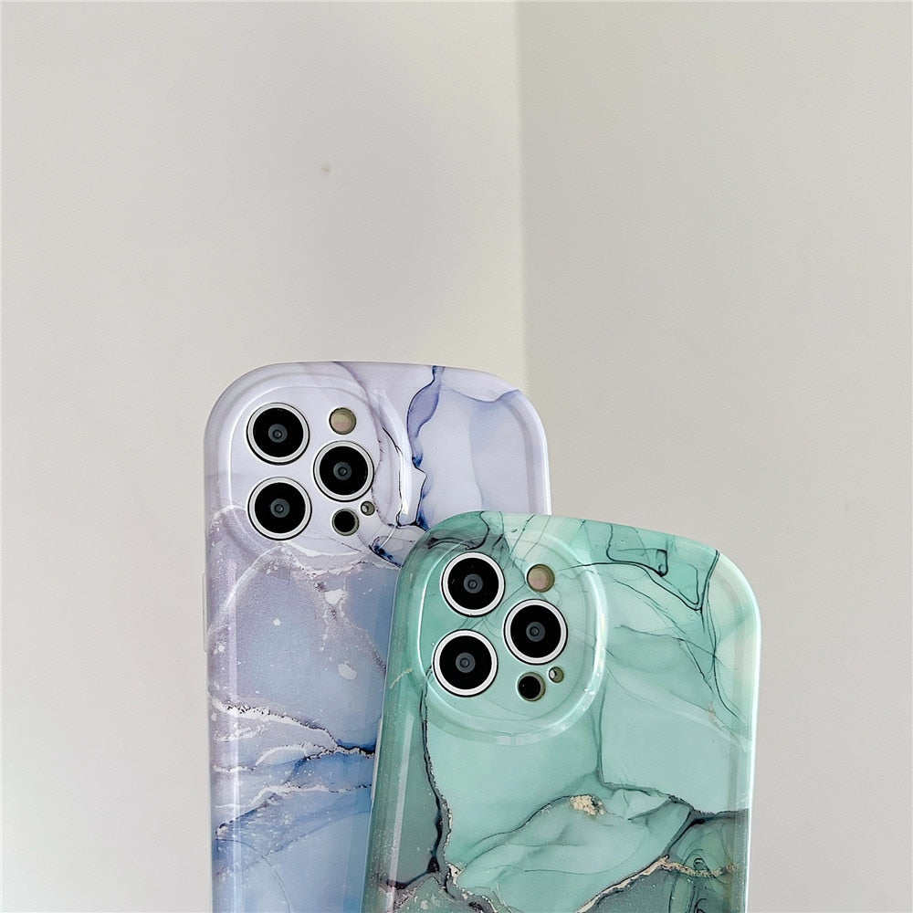 Anymob iPhone Case Ocean Blue Fashion Marble Soft Silicone Shockproof Lens Camera Protection Cover-Mobile Phone Cases-PEROZ Accessories