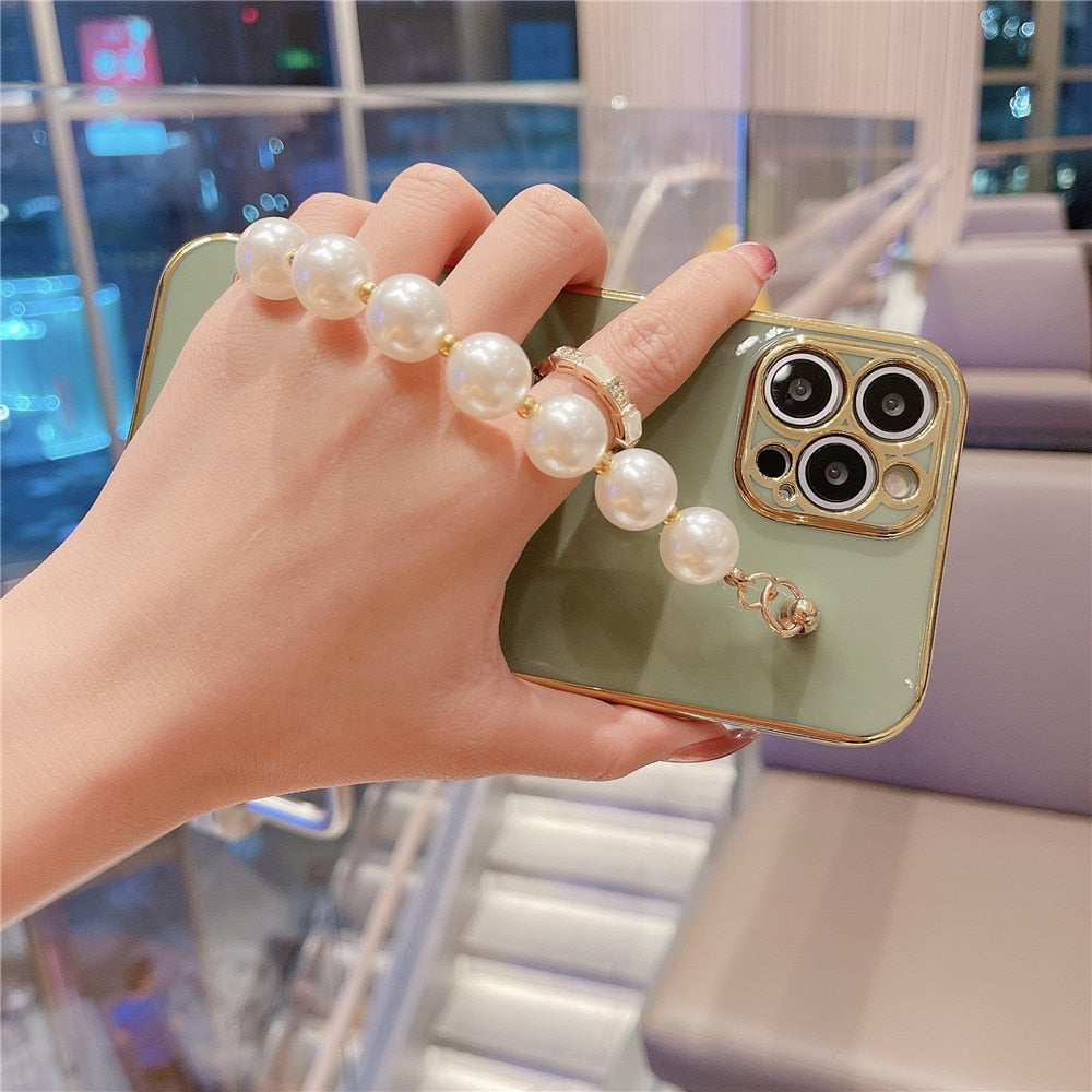 Anymob iPhone Pine Plating Pearl Bracelet Phone Case Soft Silicone Back Cover-Mobile Phone Cases-PEROZ Accessories