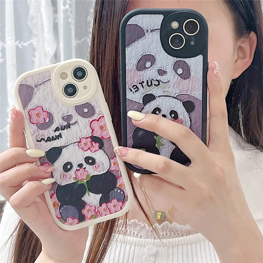 Anymob iPhone Case Shockproof Blue Cute Panda Phone Case Silicone Lens Protective Shockproof Cover-Mobile Phone Cases-PEROZ Accessories
