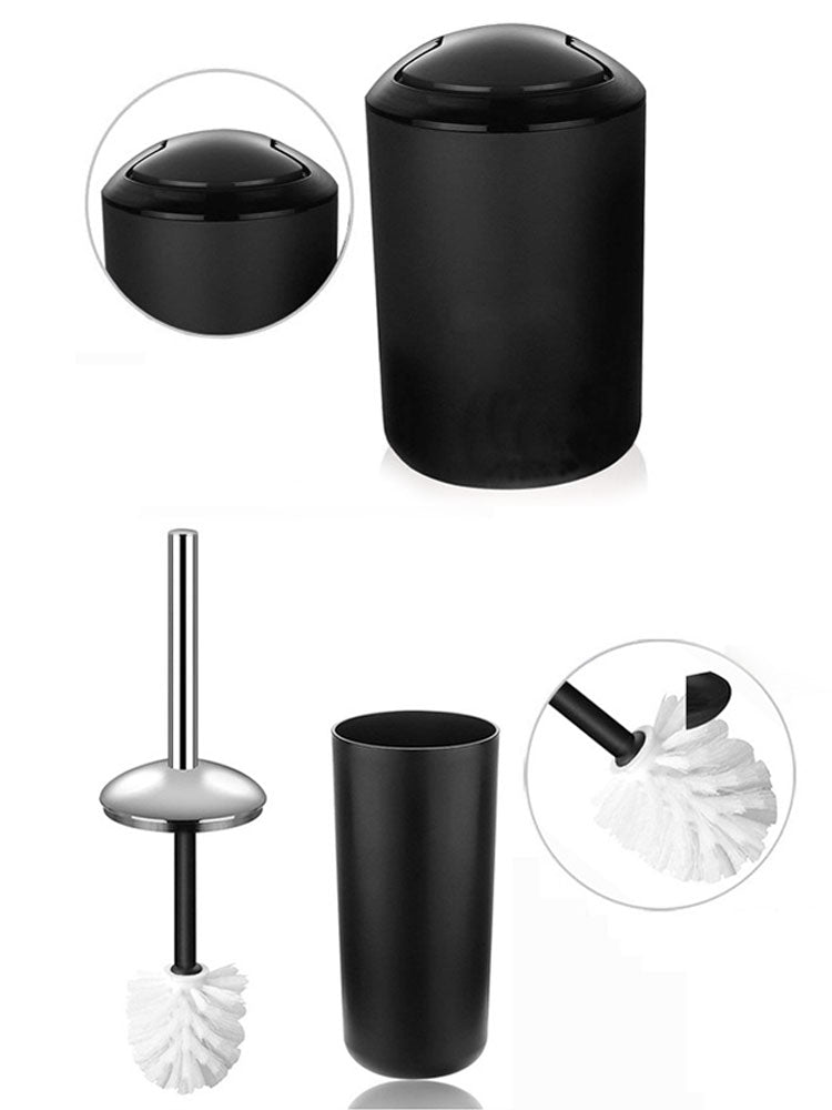 Anyhouz Plastic Bathroom Accessories Sets White Toilet Brush Soap Dish Toothpaste Dispenser Swing Lid Trash Washable for Bath Accessories-Bathroom and Toilet Accessories-PEROZ Accessories