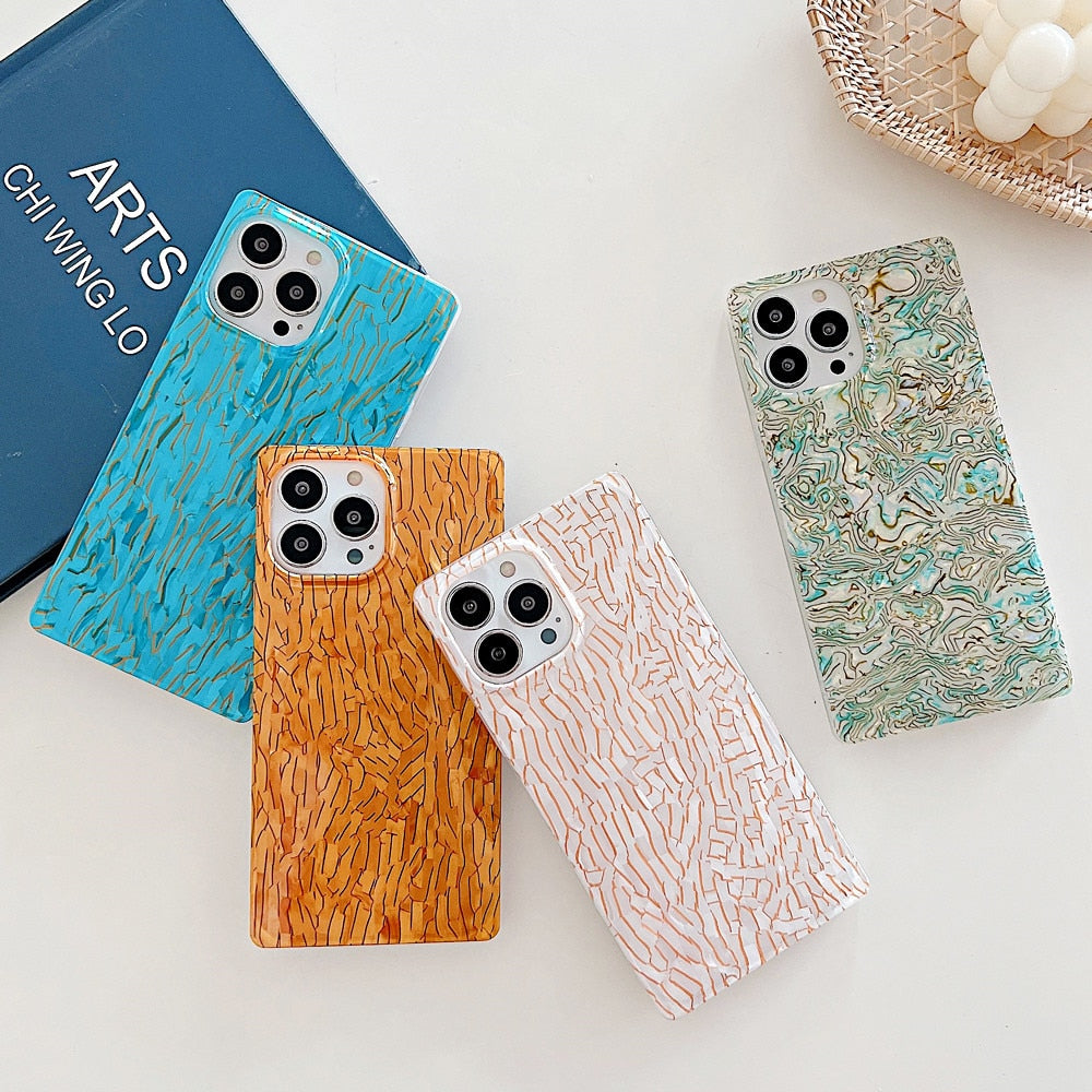 Anymob iPhone Case Green Square Shell Pattern Geometry Soft Silicone Cover-Mobile Phone Cases-PEROZ Accessories