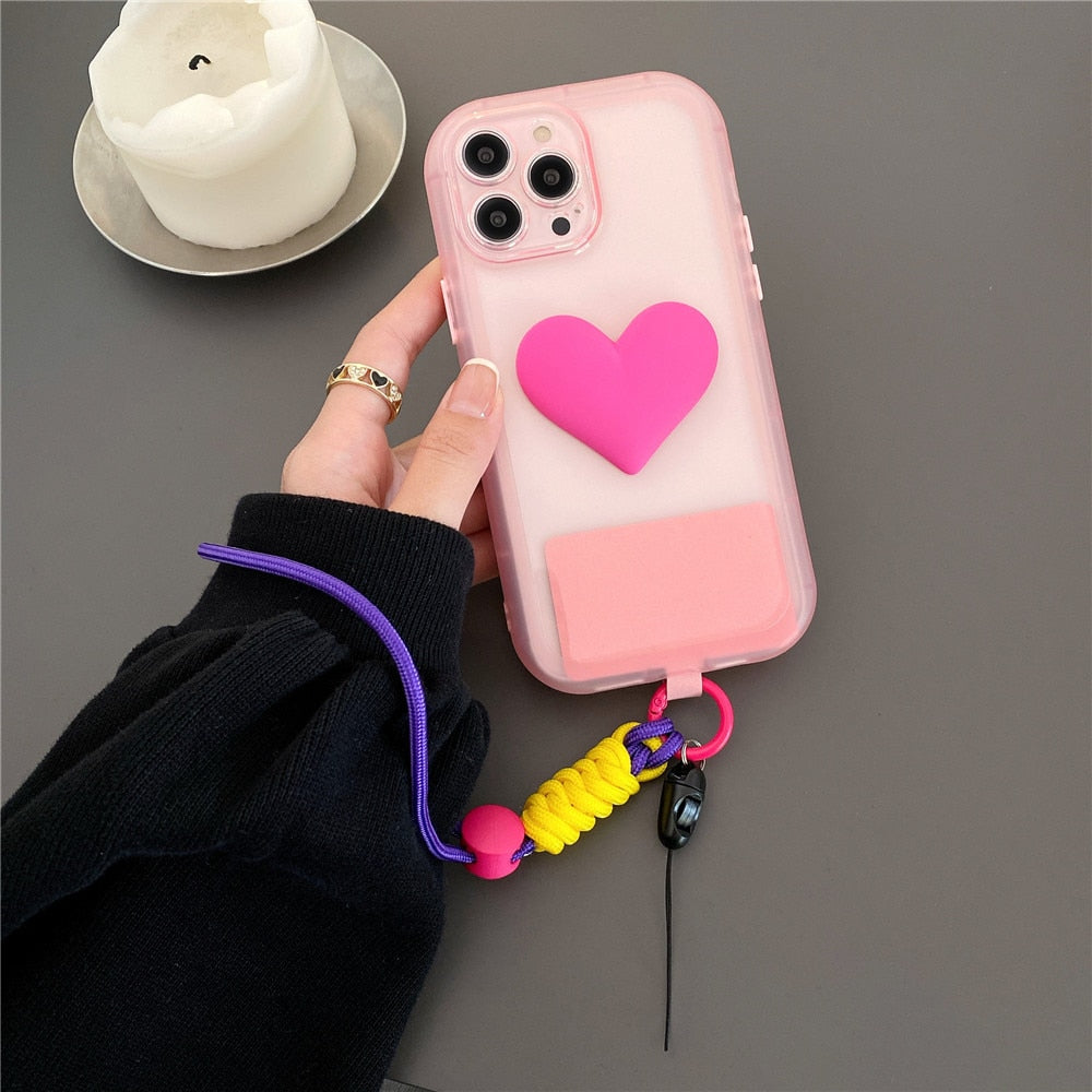 Anymob iPhone Case Pink Style 3D Love Heart Lanyard Shockproof Soft TPU Rope Cover-Mobile Phone Cases-PEROZ Accessories