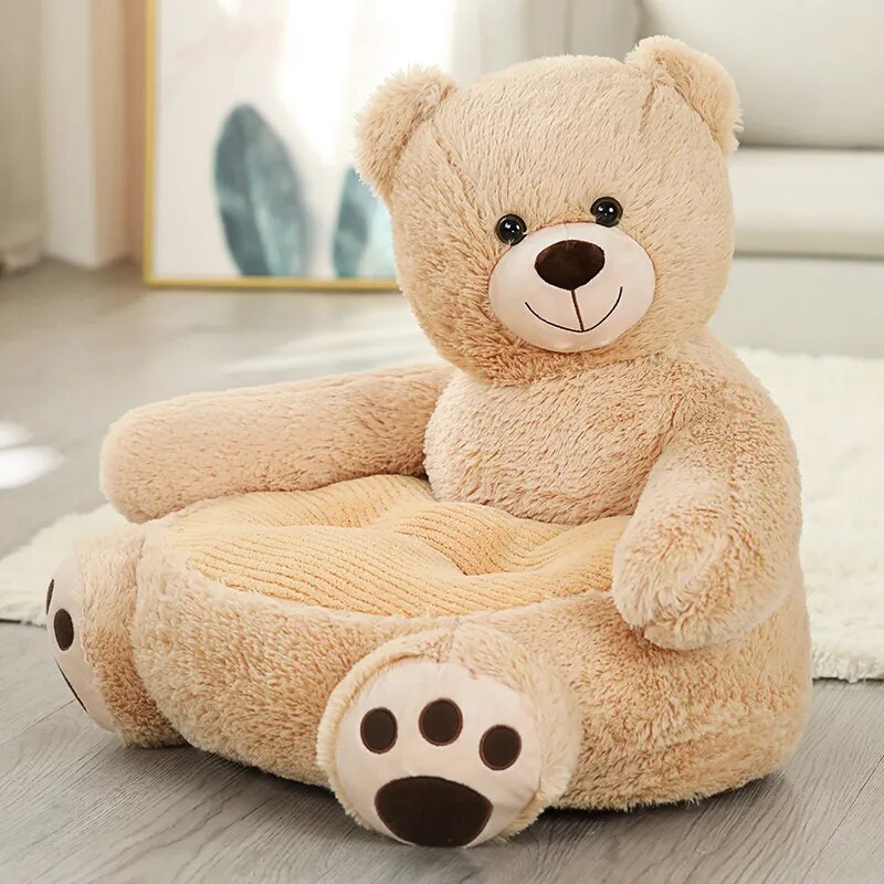 Anykidz Sofa Beige Bear Skin/ Cover Only No Filling Inside Animal Shape Stuffed Soft Sofa Seat Cushion Room Decor for Kids-Kids Sofa-PEROZ Accessories