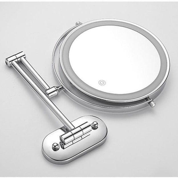 Anyvogue Silver 8in Wall Mounted Smart LED Makeup Mirror Double Sided Touch Dimming Adjustable 5x Magnification Battery Type-Makeup Mirror-PEROZ Accessories