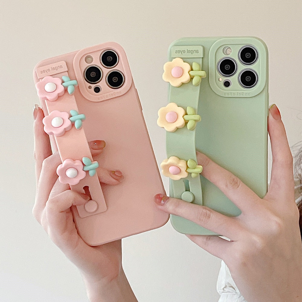 Anymob iPhone Case Pink Cute Flower Wrist Band Holder Stand Soft Silicone Phone Cover-Mobile Phone Cases-PEROZ Accessories