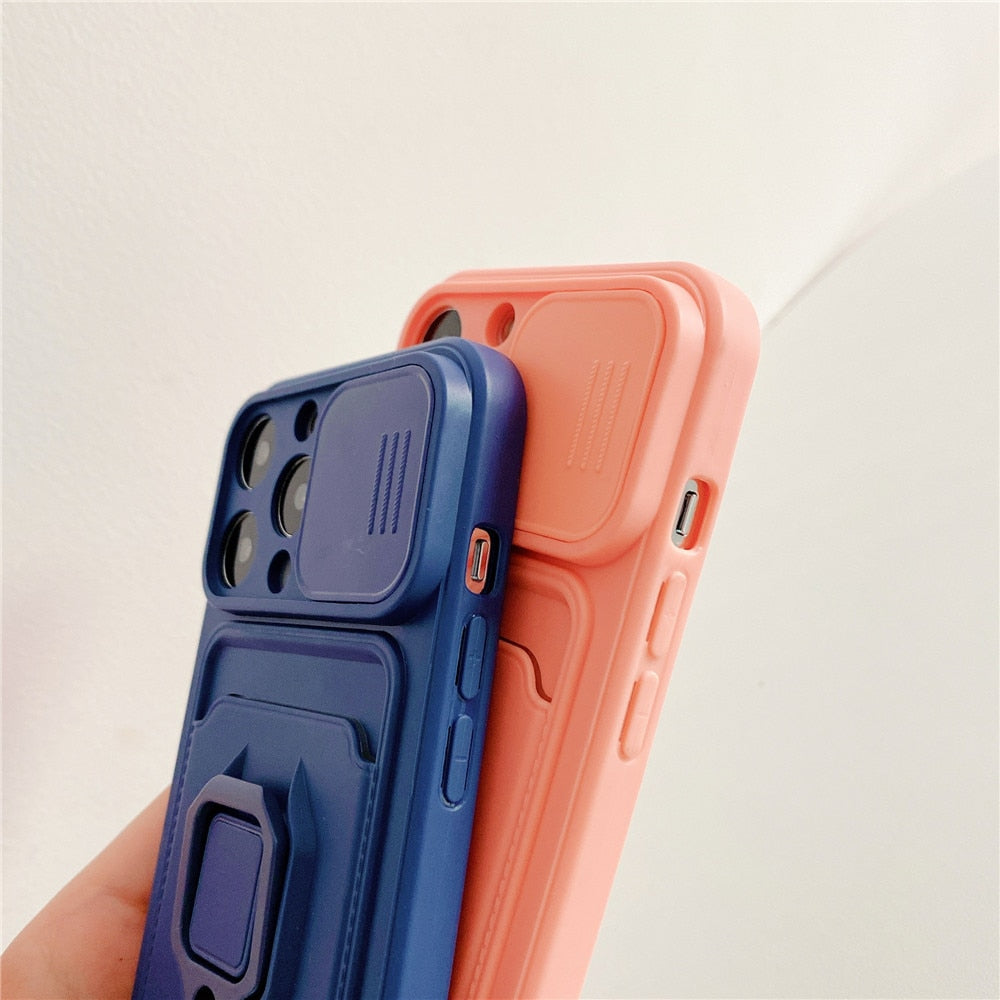 Anymob iPhone Pink Magnetic Card Holder Lanyard Cord Phone Case Lens Protection Back Cover-Mobile Phone Cases-PEROZ Accessories