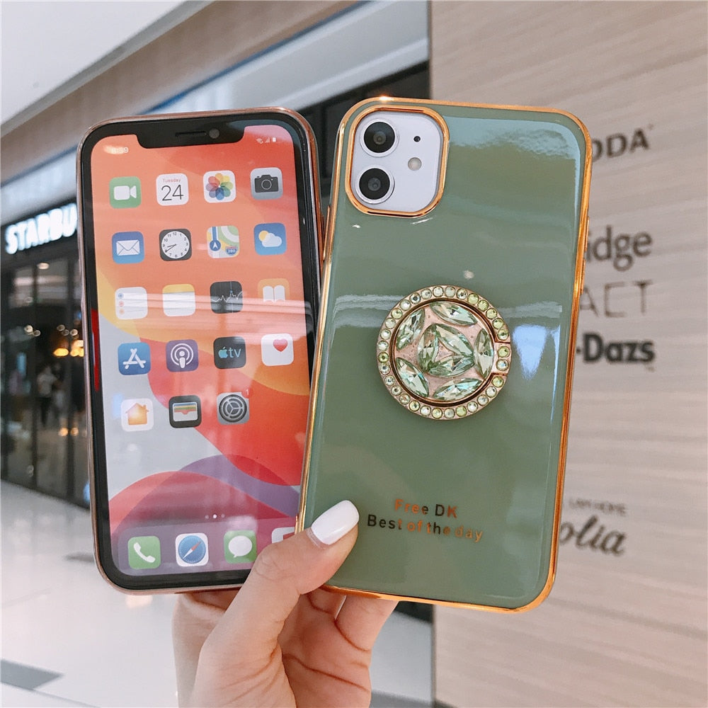 Anymob iPhoneGreen Diamond Plating Ring Holder Stand Case Silicon Back Cover-Mobile Phone Cases-PEROZ Accessories