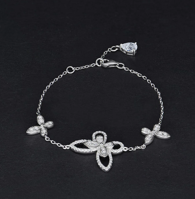 Anyco Bracelet Silver Butterfly Chain Cute Cuban Zircon Set Jewelry for Women-Bracelets-PEROZ Accessories