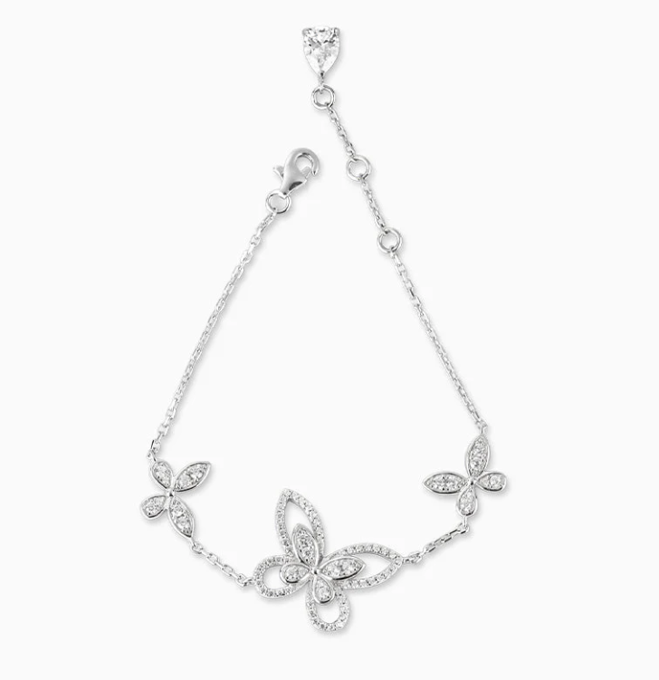Anyco Bracelet Silver Butterfly Chain Cute Cuban Zircon Set Jewelry for Women-Bracelets-PEROZ Accessories