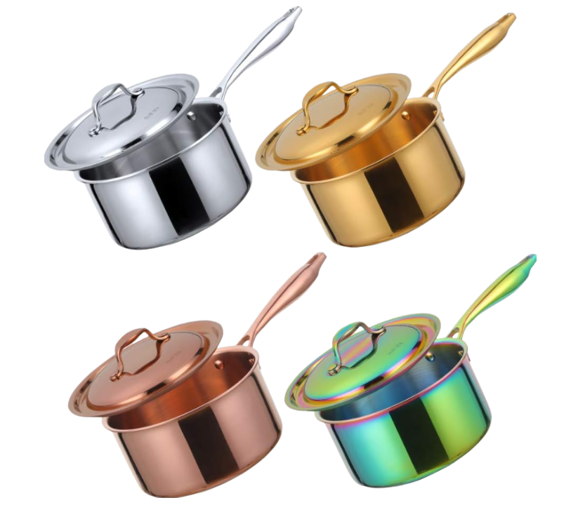 Anygleam Cookware Saucepan Silver 304 Stainless Stainless Milk Pot Soup Noodle Small Pot Dormitory Thickening with Lid Long Handle Induction-Pots-PEROZ Accessories